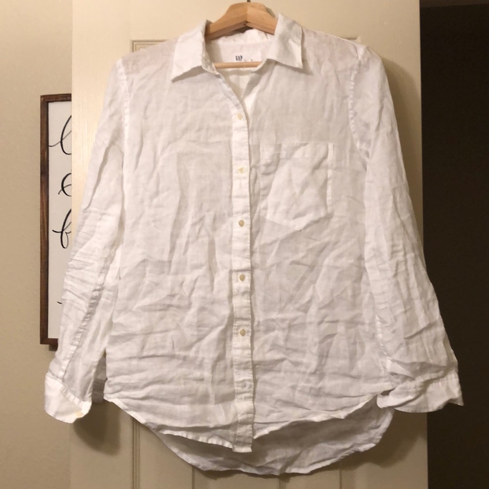 White button up linen blouse